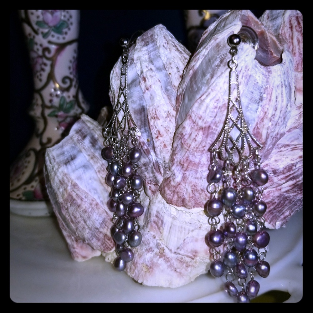 Multiple strand pearl drop earrings